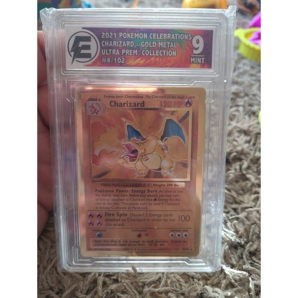 Electric 9 MINT Charizard 4/102 METAL Gold Ultra Premium Collection Pokemon Card - Picture 1 of 3